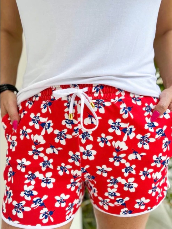 Jess Lea Pants - Jess Lea XL Rebel Floral Red White Blue Drawstring Everyday Shorts